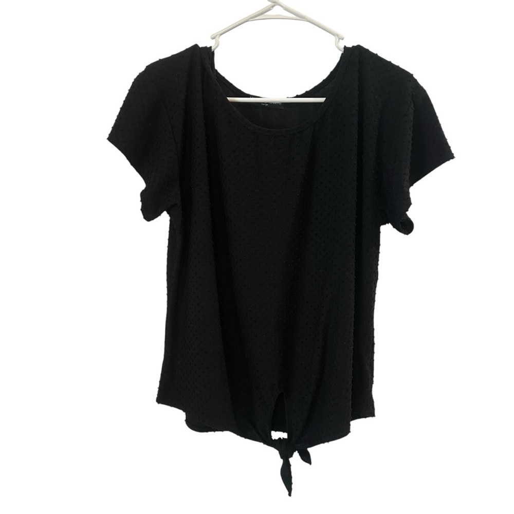 Kim & Cami Black‎ Textured Tie-Front Short Sleeve Top Size Large